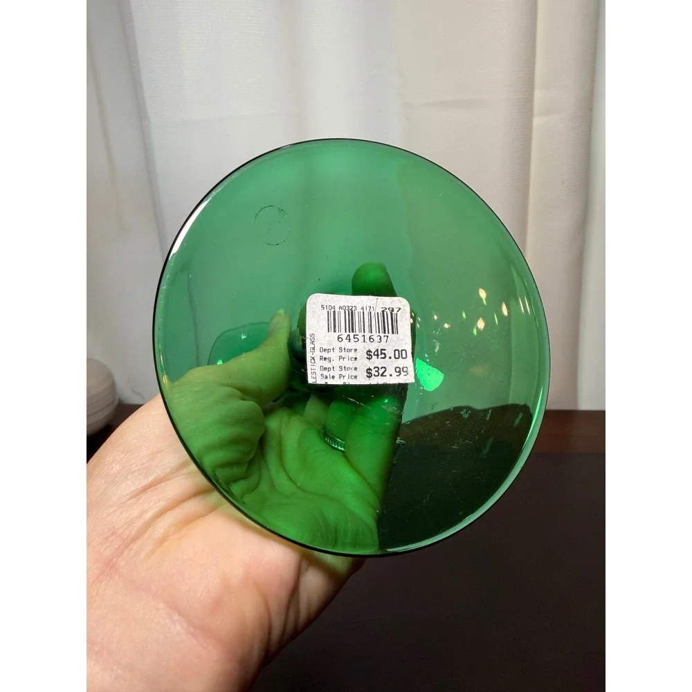 Emerald Green Glass Spiral Twist Stem Candlestick Holder Mid Century Modern 9.5